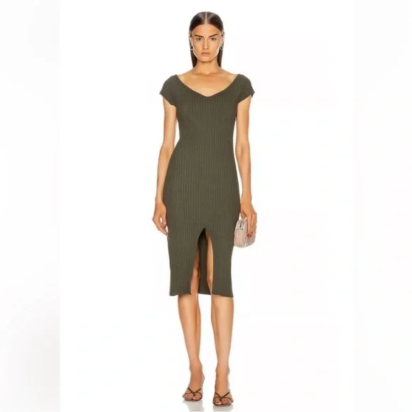 Enza Costa Rib Cap Sleeve Midi Dress Uniform Green S
